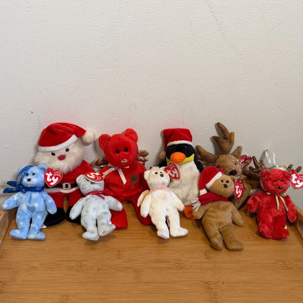 Ty Beanie Babies Christmas Lot 9 Gift Peace Zero Roxie Halo Santa Jingle Bears